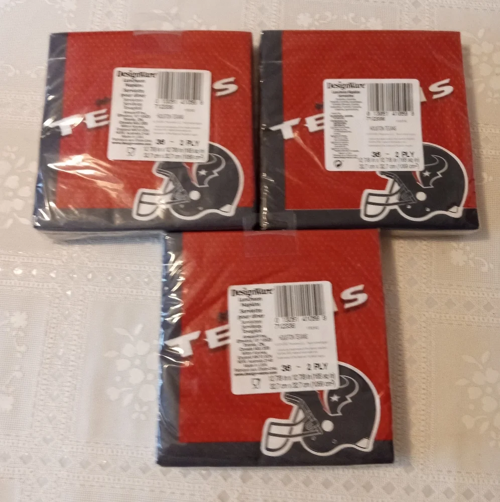 🆕 3 packs of Houston Texans Lunch Napkins 36ct